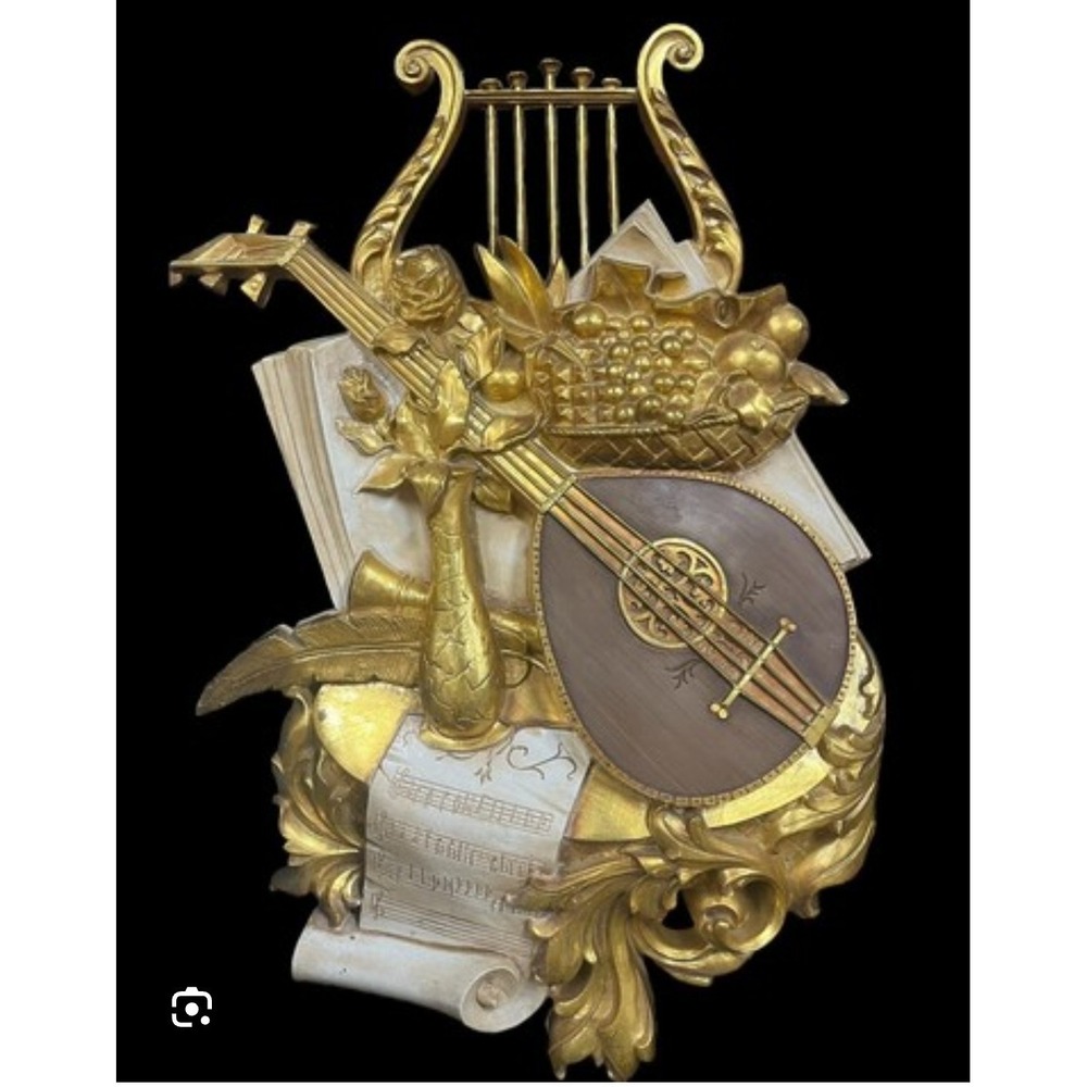 Vintage 1971 Syroco 7236 Gold Gilt Wall Art Plaque Music Mandolin Harp Lyre MCM